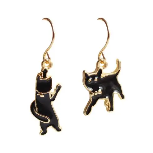 

Fashion Asymmetric Animal Cat Dangle Earrings for Girls AB Style Black Funny Cat Earrings Christmas Gifts Lovely Cat Brincos