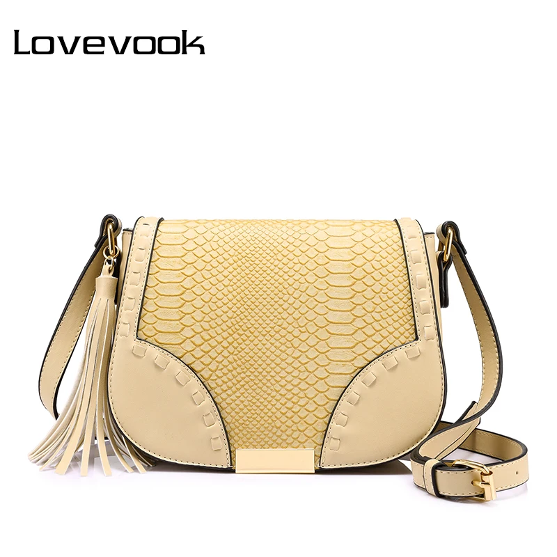 

LOVEVOOK women shoulder crossbody bag female messenger bags with tassel high quality ladies bags Beige/Brown/Gray saddle retro