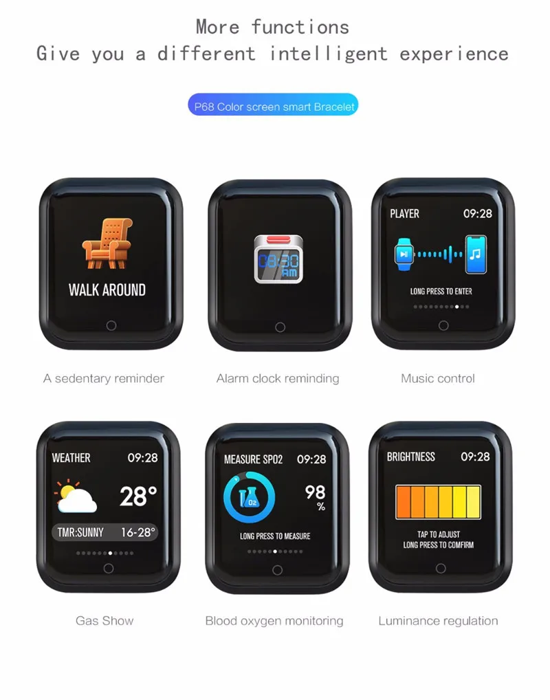 P68 смарт-браслет мульти-спортивный браслет IP68 Водонепроницаемый фитнес-трекер пульсометр Смарт-часы для мужчин и женщин