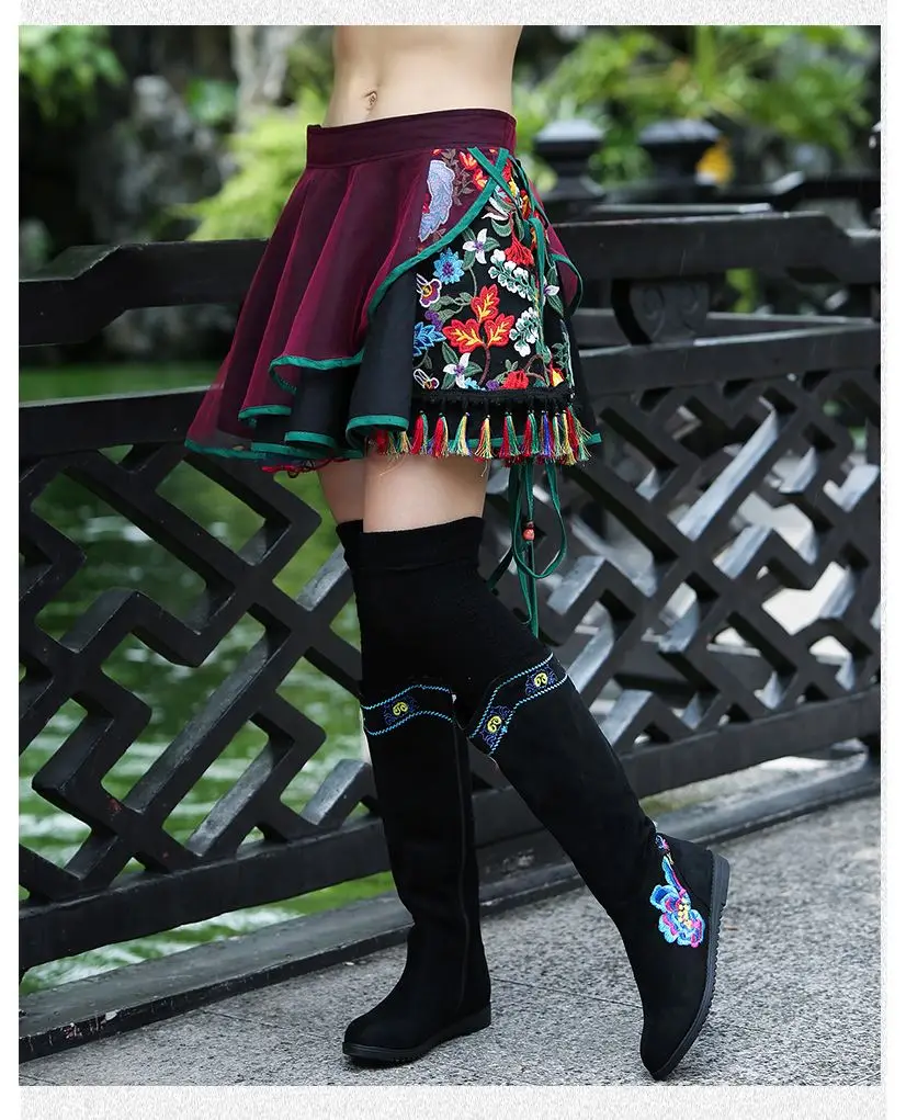 HziriP модная Этническая винтажная юбка миди весна осень Сетка кисточкой Цветочная вышивка эластичный высокая Талия бальное платье женские юбки
