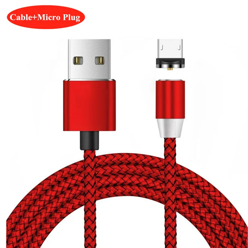 НИСИ 1 м 5 В/2,1 а светодиодный магнитный usb-кабель для зарядки iPhone, samsung, Xiaomi, huawei type C/Micro usb/IOS, кабель для быстрой зарядки - Цвет: Red Micro Cable