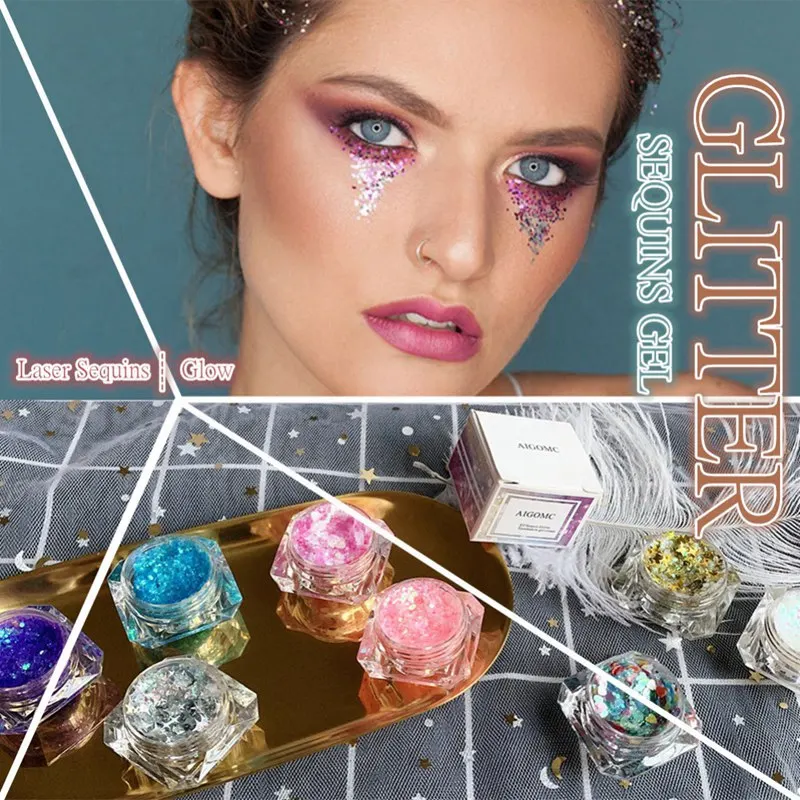 Eye Glitter Sequins Gel Body Glitter Glitter Eyeshadow Sequins Gel Long-lasting Shiny Luminous Glitter Gel