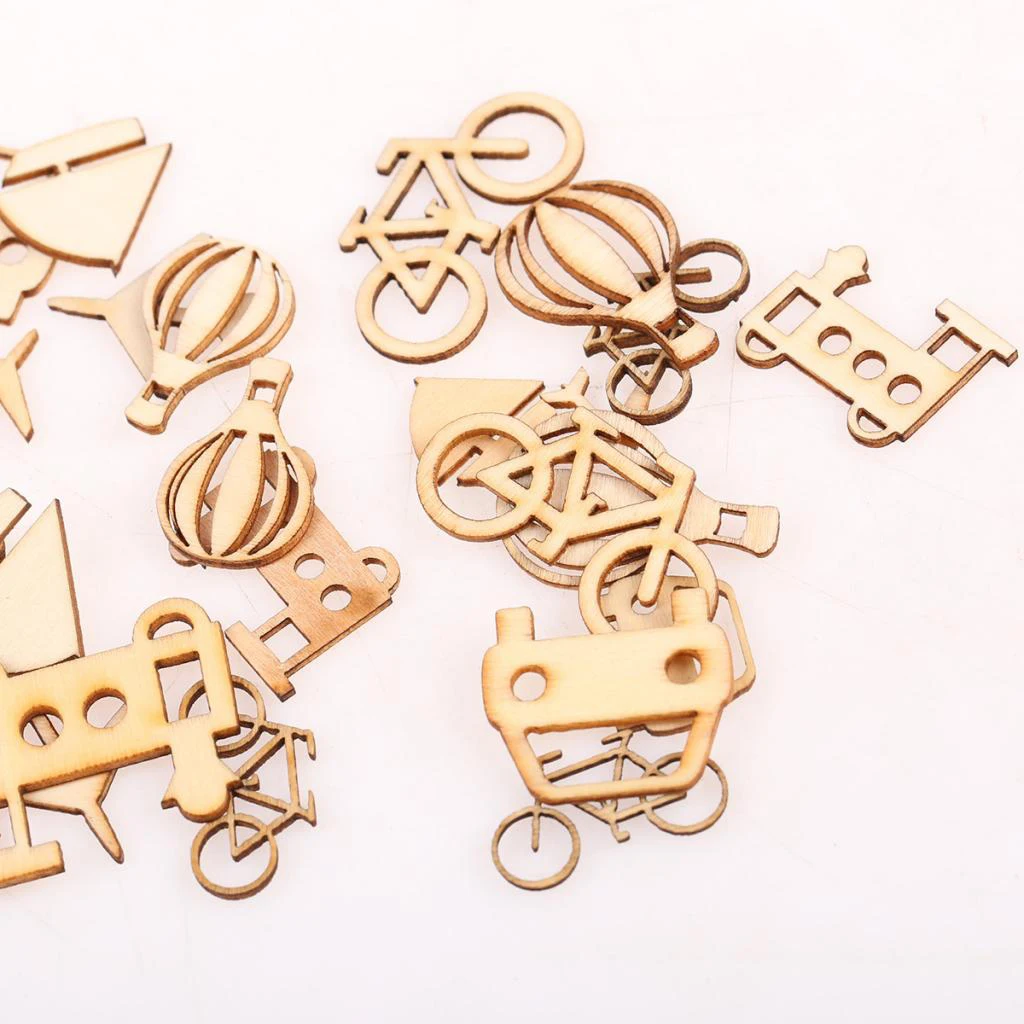 24pcs  Cut Wood Vehicle Shape Embellishments DIY Scrapbooking Art Craft