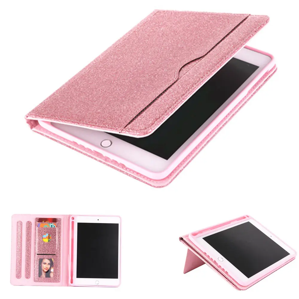 PU Leather Protective Silicone With Pencil Holder Shimmering Smart Case