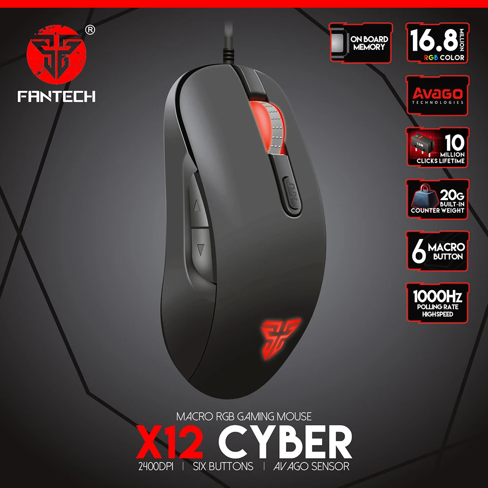  Fantech X12 Computer Wired Mouse 2400 DPI USB Optical PC Gaming Mouse Mice Cable 6 Buttons For lol 