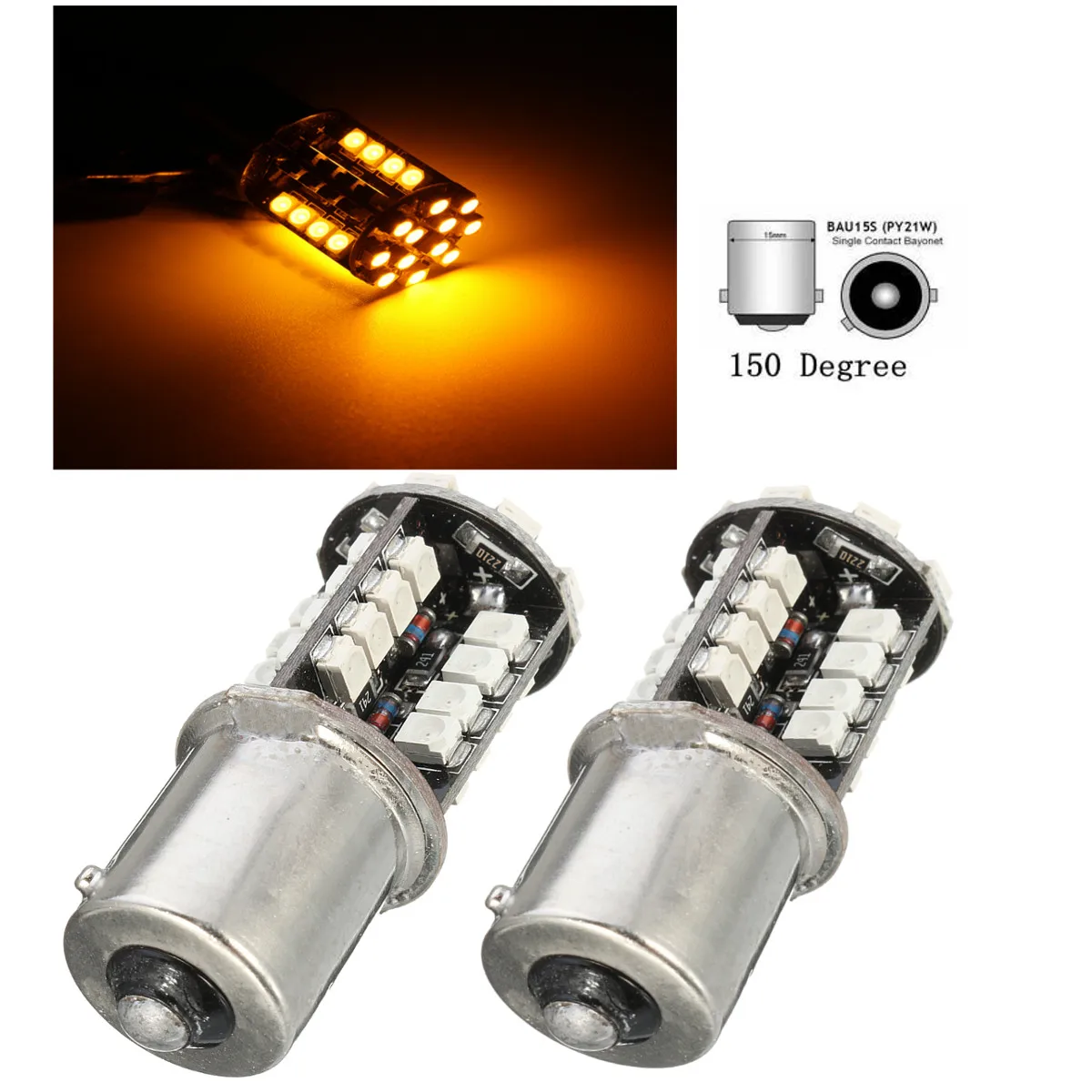 2pcs BAU15S 1156 PY21W Light Bulbs Flash Indicator Lamp Rear Tail Light Bulb Turn Signal Brake
