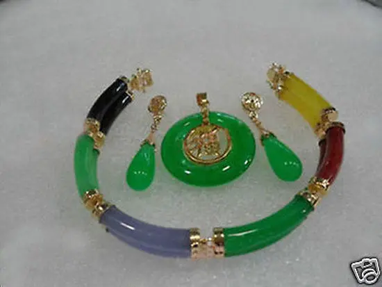 

hot sell new - Jewelry Multicolor Jade Link Bracelet Green Jade pendant Necklace Earring set NEW