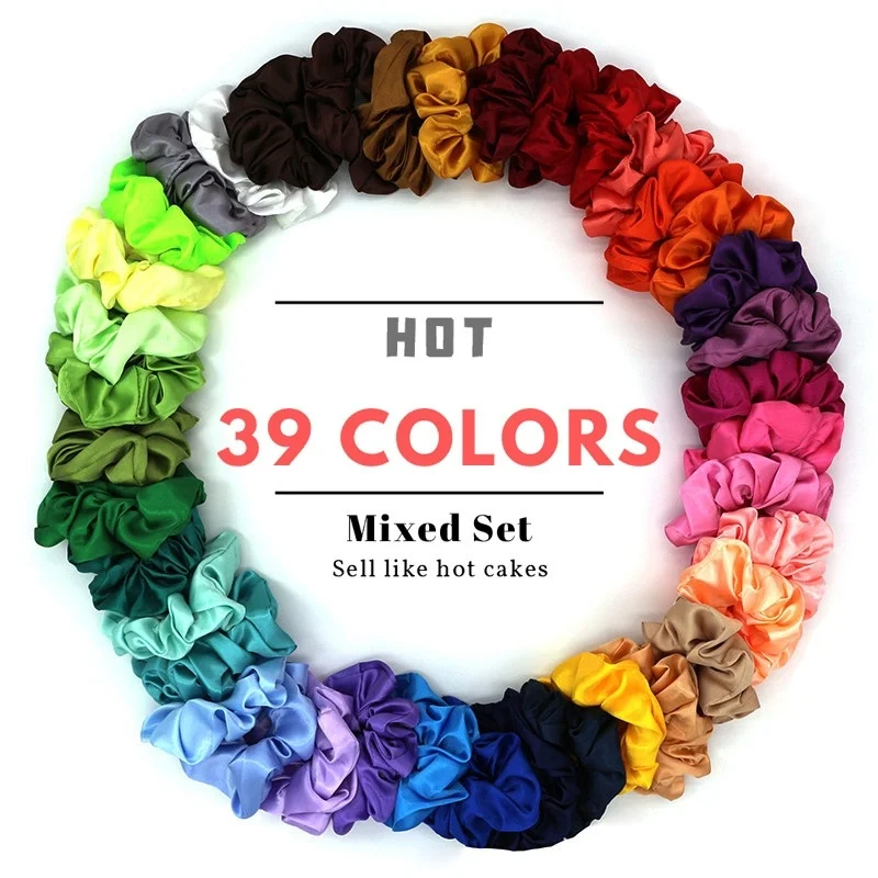 

39 Colors Cloth Hair Ring Silk Solid Scrunchies (Random Color)