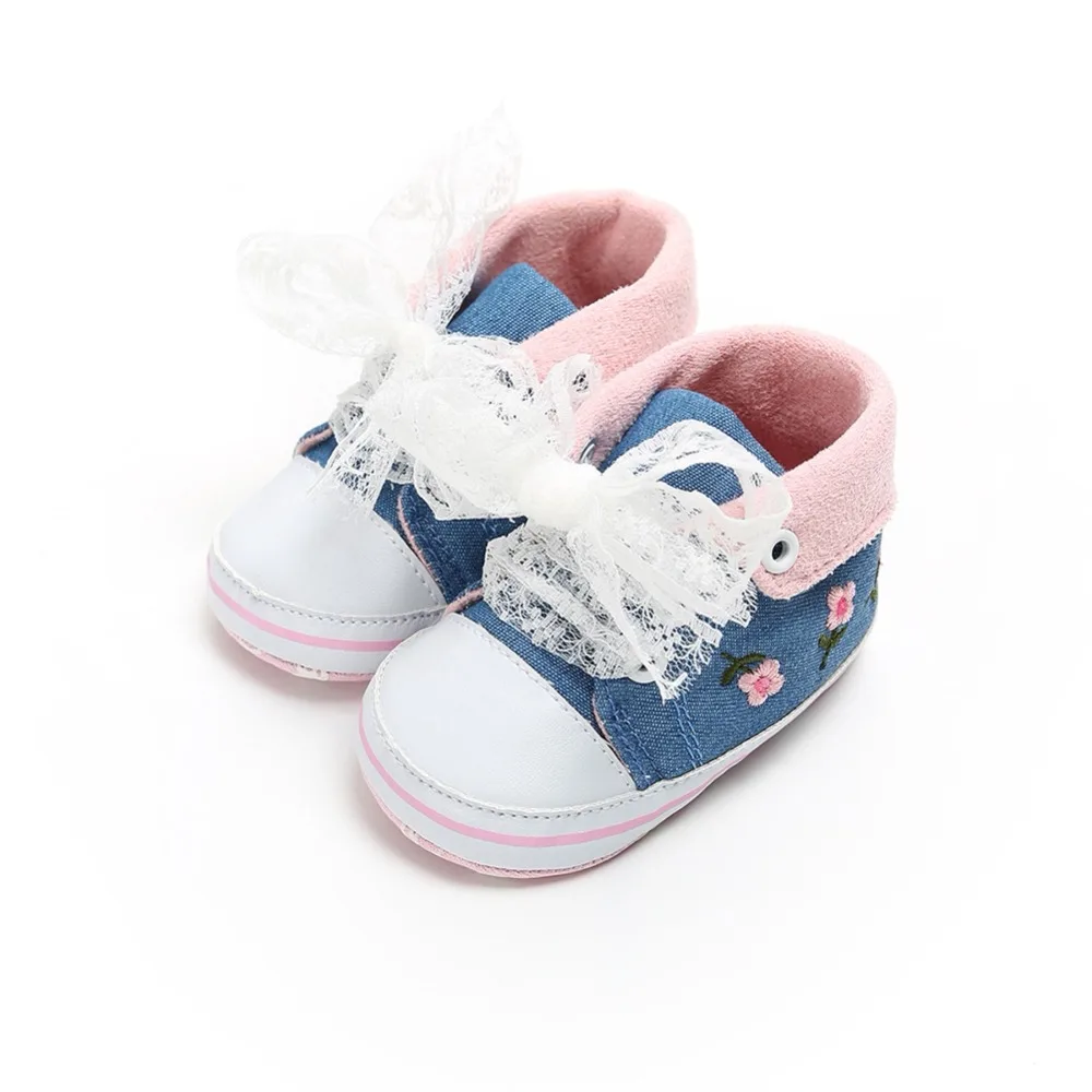 

Baby First Walkers for Girls Cotton Laced Cute Embroidered Flower Soft Toddler Shoes Autumn and Winter