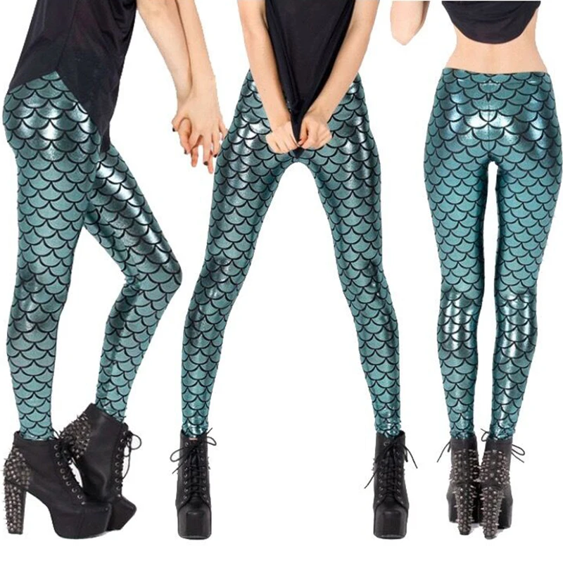 Digital Print Women Mermaid Fish Scale Leggings Hip Hop Trousers