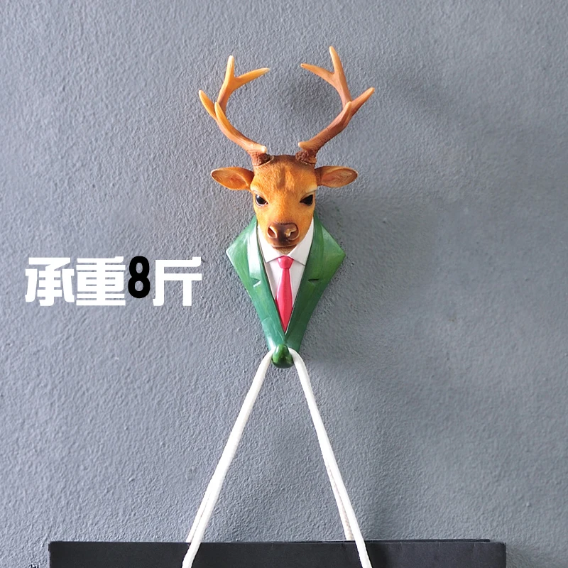 European deer head decorative hooks creative personality animal portraits wall hanging key hook door single coat hook