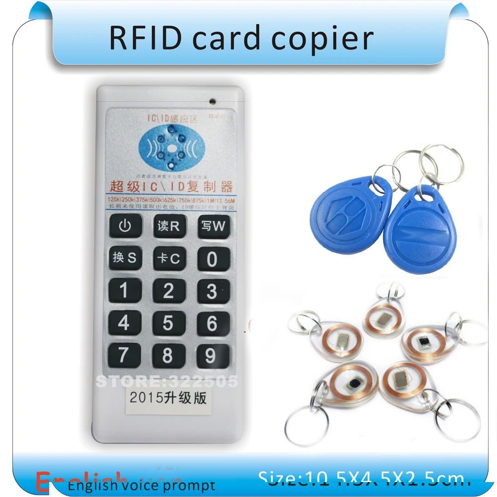 

Updated Handheld 5 frequency RFID Copier /access control card Duplicator /Cloner ID/IC + 5pcs 125KHZ +5pcs 13.56MHZ