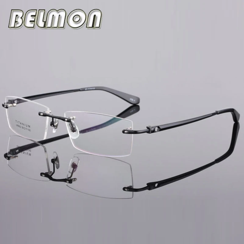 

Pure Titanium Spectacle Frame Eyeglasses Men Rimless Computer Optical Eye Glasses Frame For Male Transparent Clear Lens RS344