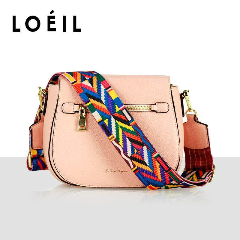 

2018 new leather handbags luxury luxury diagonal cross-head leather super wide shoulder strap leather saddle bag