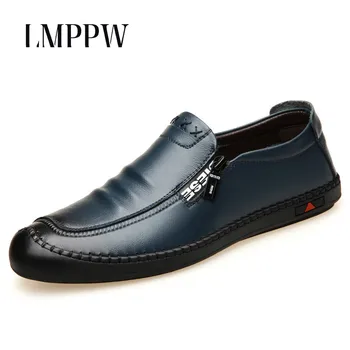

Brand Men Flats New 2019 Spring Summer Men Loafers Dress Shoes Genuine Leather Oxford Shoes Black Blue Breathable Male Footwear