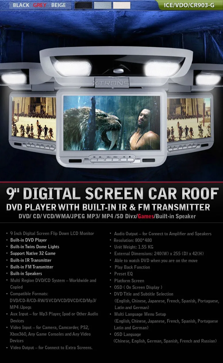 Best 9" Car Roof Mounted DVD Player Flip Down Monitor With Game Function Overhead Media Player Ceiling With 2 PCS Headphones For Free 2