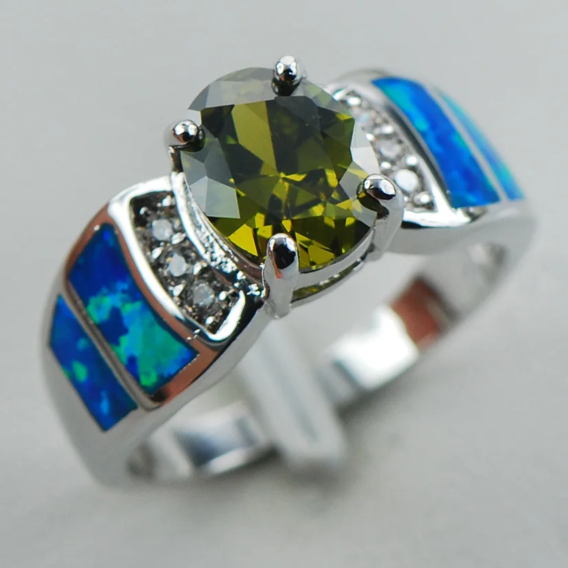 Кольцо из стерлингового серебра 925 пробы с голубым опалом Peridot Размер 6 7 8 9 10 R1283 |