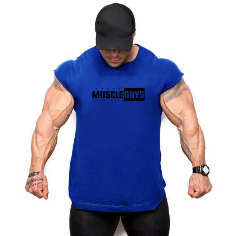 Бренд Muscleguys, новинка, модный мужской жилет, бодибилдинг, повседневная безрукавная футболка для фитнеса, японские топы с рукавами, мужской жилет для тренажерного зала - Цвет: Синий