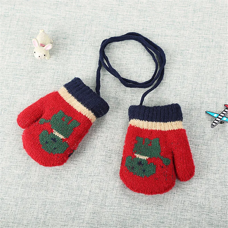 Cute Infant Baby Gloves Thicken Hot Girls Boys Of Winter Warm Rope Full Finger Cartoon Soft Knitting kid Mittens Gloves  (8)