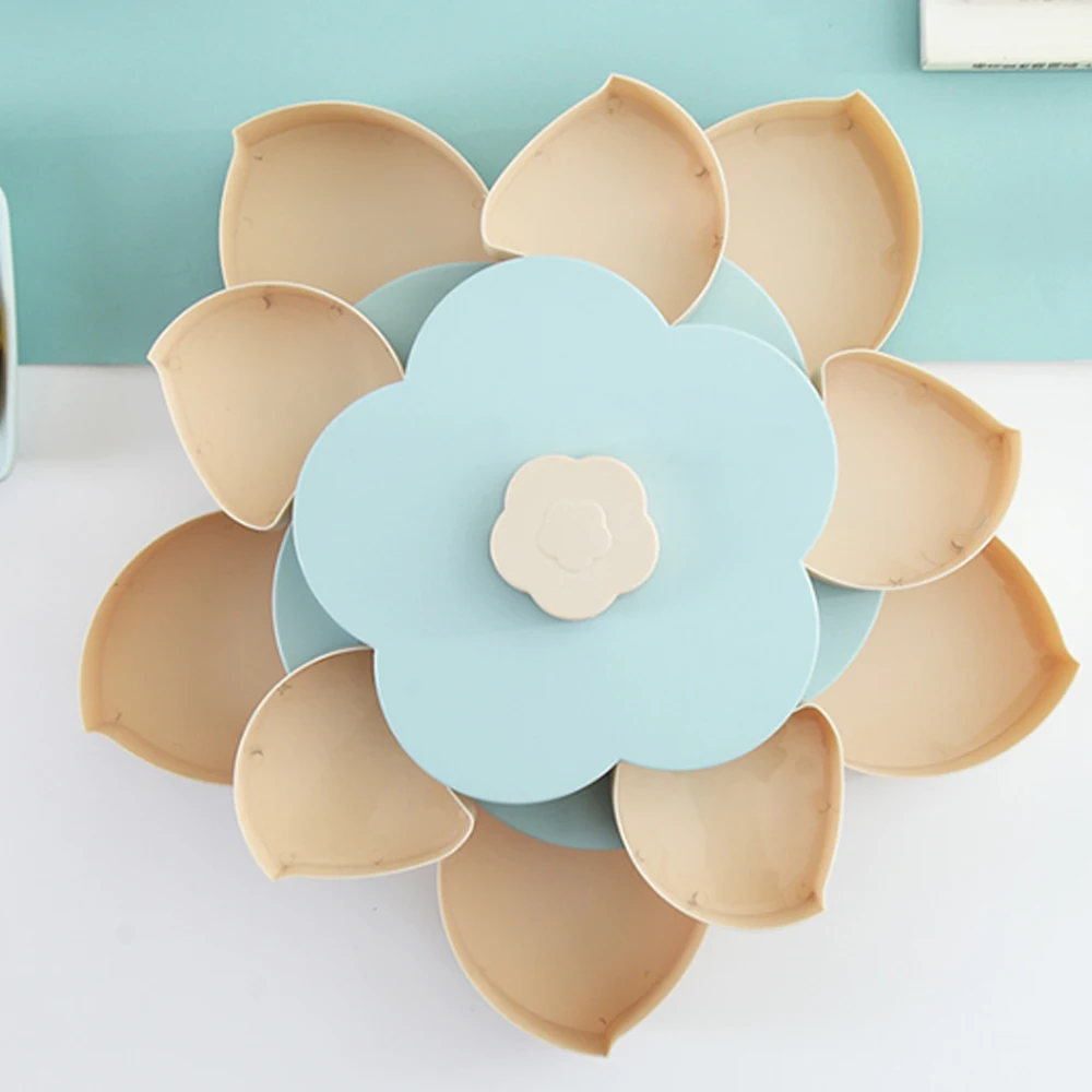 

Double-layer Rotating Fruit Plate Petal Shape 10 Grids Dried Plate Nuts Snack Candy Storage Tray