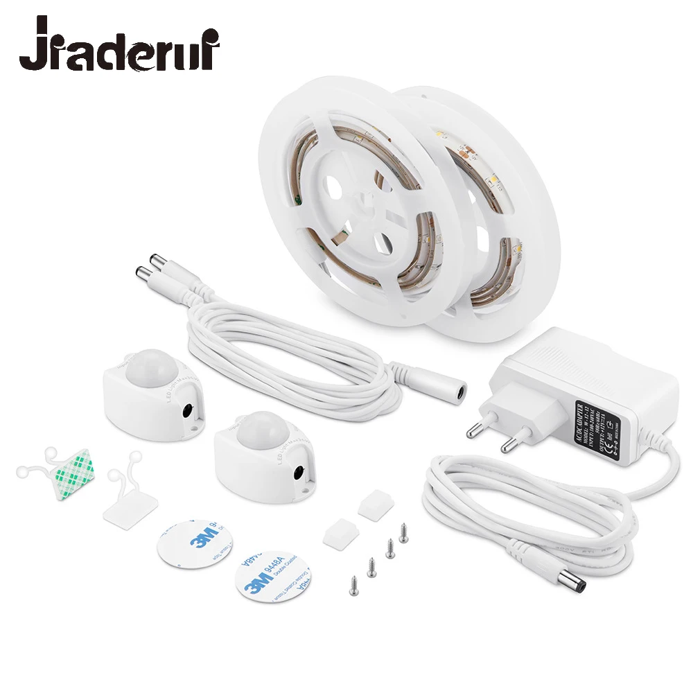 

Jiaderui Motion Activated Sensor Double Bed Lights 2x1.2M LED Strip Sensor Night Light 12V Cabinet Lights with Auto ON/OFF Timer