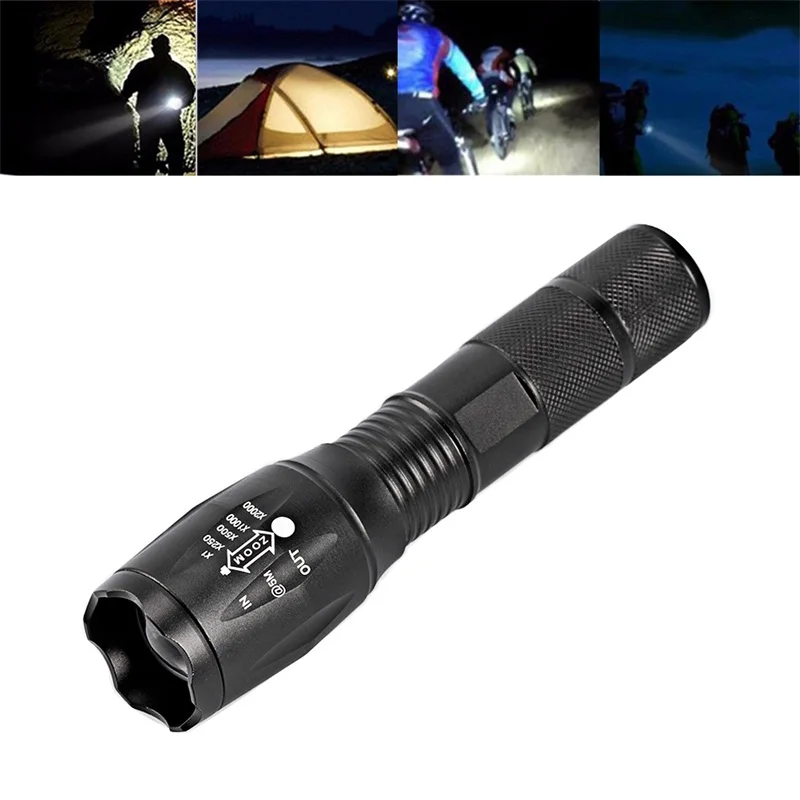 1PC XM-L T6 Aluminum Waterproof Zoomable LED Flashlight Torch Tactical light 18650 Rechargeable Battery(NOT Include)