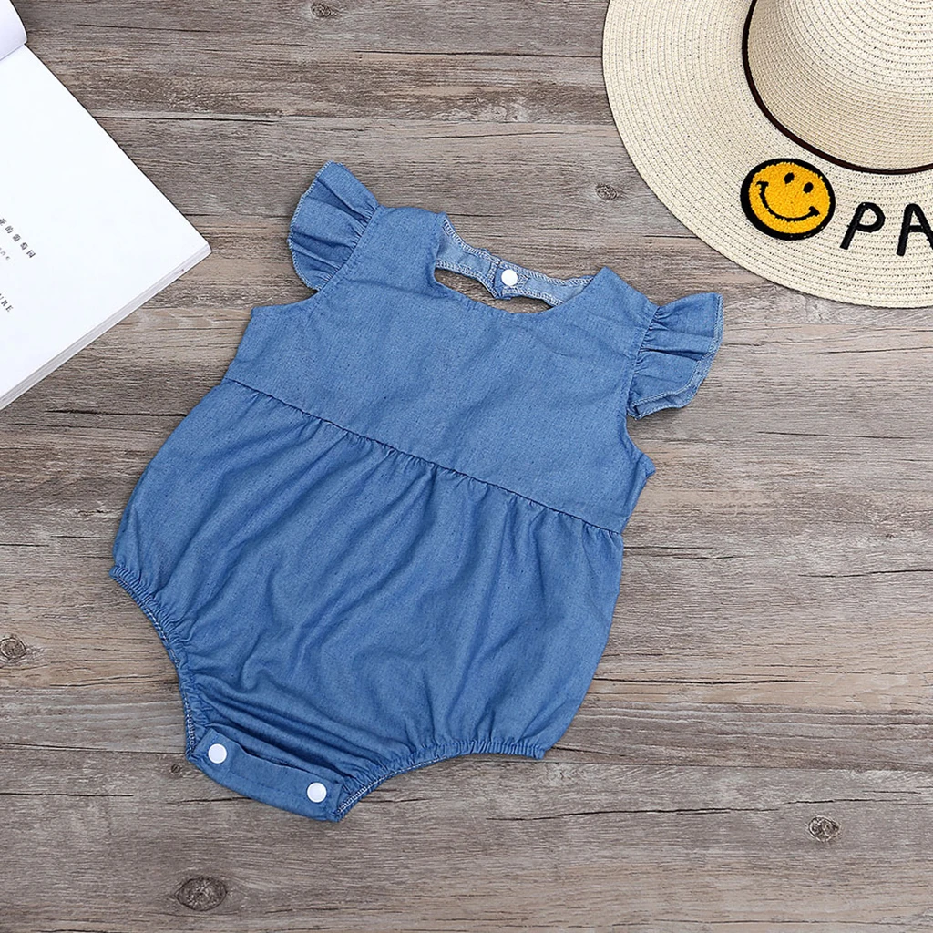 Cotton Demin Blue Baby Toddler Unisex Romper Summer Jumpsuit Bodysuit 70-100M for baby 6-12months
