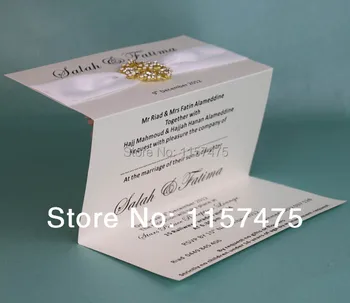 

HI1002 - Hot Sale Fantastic Tri-fold Wedding Invitations Design with Ribbon and Brooch