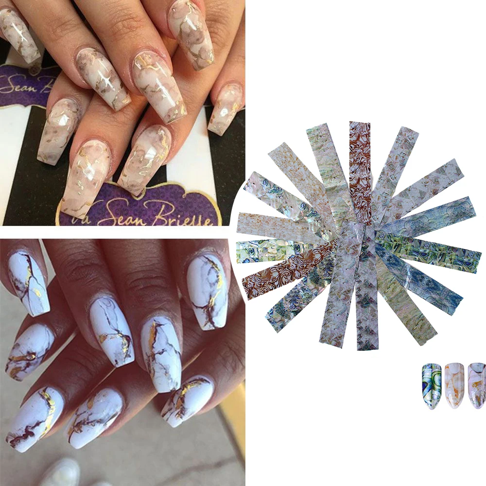 

16Pcs/Set New Designs Gradient Marble Nail Art Sticker Fashion Full Cover Image Decals Nail Transfer Water Foils Beauty Tool