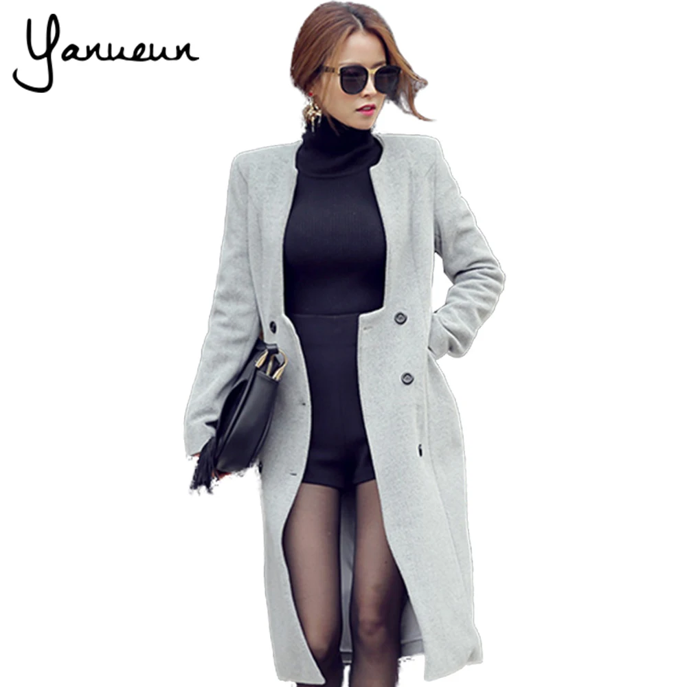 Yanueun Korean Fashion 2017 New Autumn Woolen Coat Trench Women Double