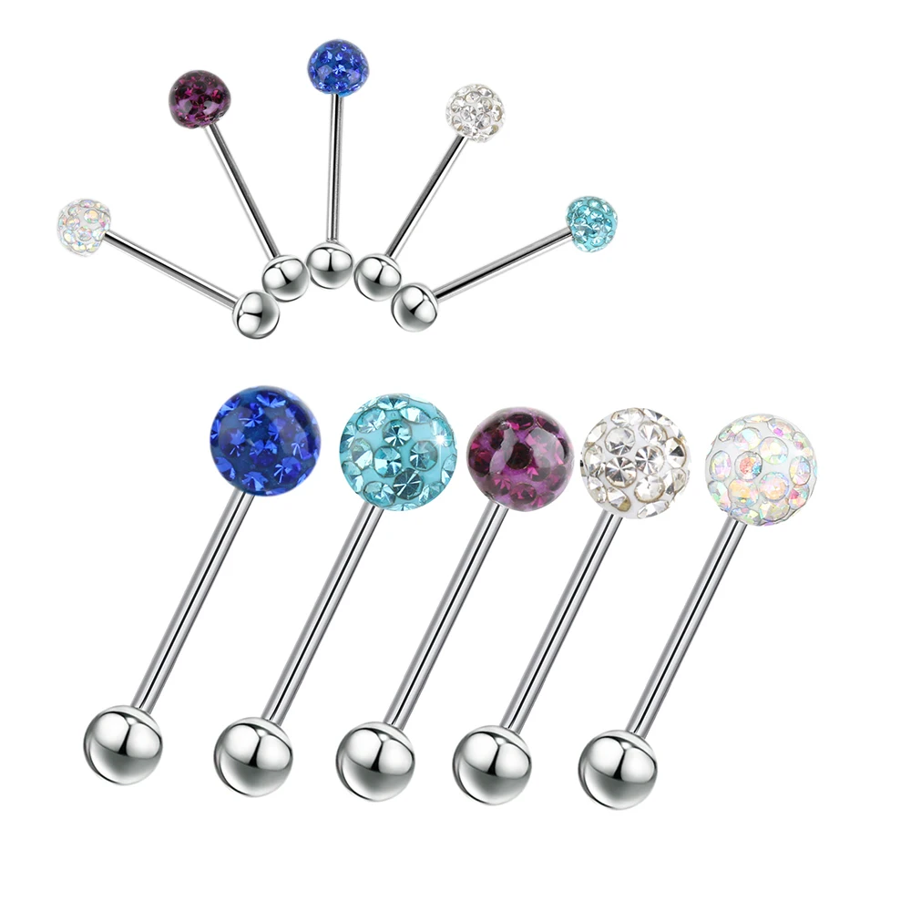 

Surgical Steel Czech Crystal Ball Barbell Bar Tongue Ring Body Studs Piercing Pin Jewelry