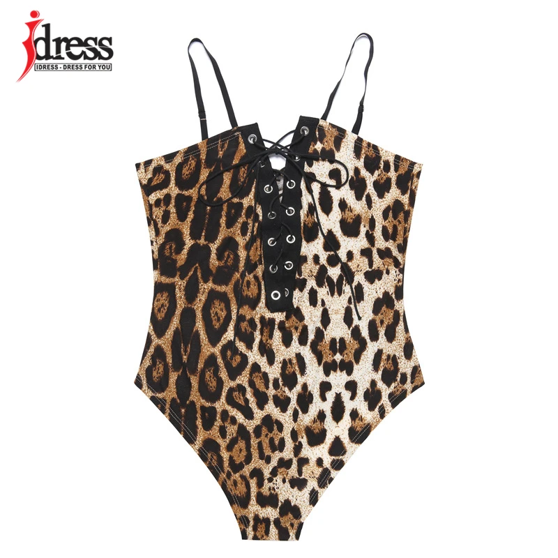 IDress Sexy Lace Up Hollow Out Leopard Bodysuits Women 2017 Spaghetti Strap Deep V Club Party Jumpsuit Rompers Summer Overalls (7)