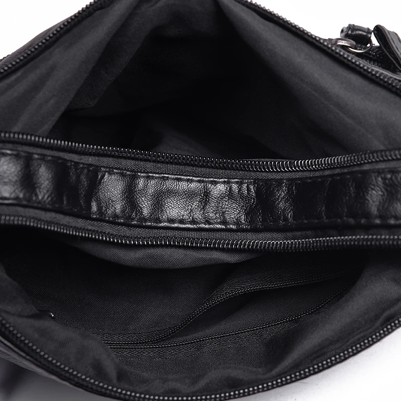  Annmouler Fashion Women Crossbody Bag Black Soft Washed Leather Shoulder Bag Patchwork Messenger Ba - 32967157019