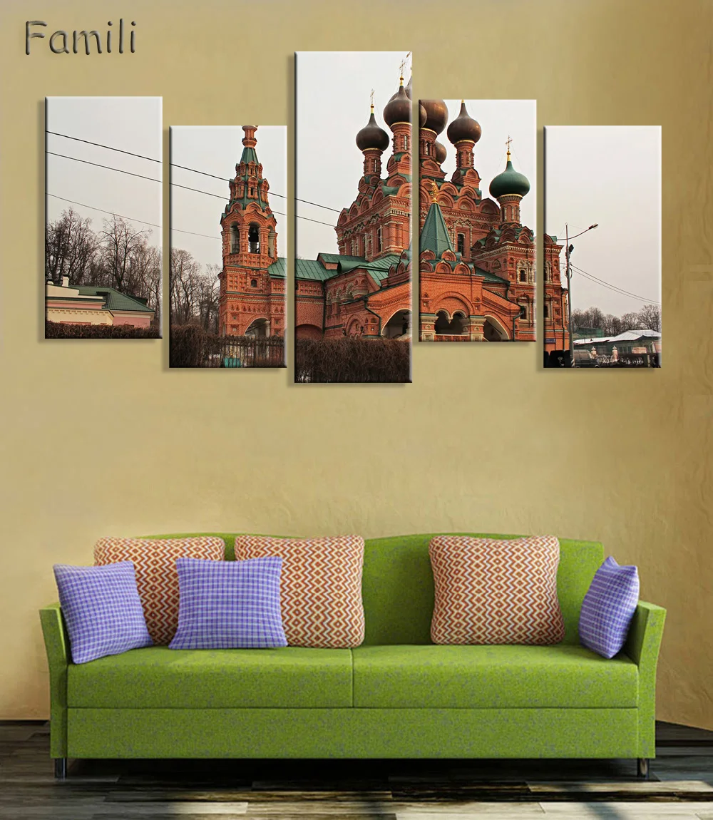 

New 5 piece canvas Promotion Cuadros Paintings Basils Cathedral Moscow Russia Wall Painting Art decoration for homeCanvas