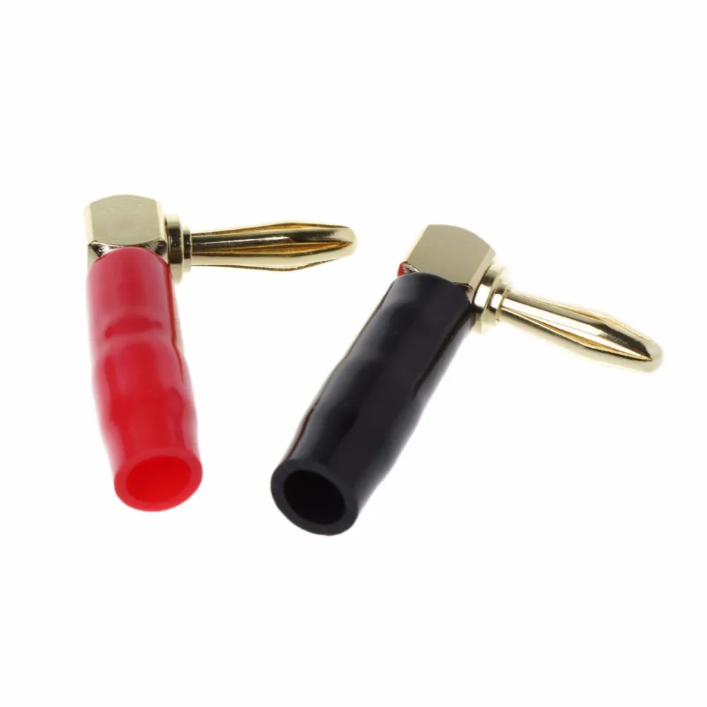 

2Pcs 90 Degree 4mm Banana Plug Audio Speaker Connector Gold Plated Red Black Socket