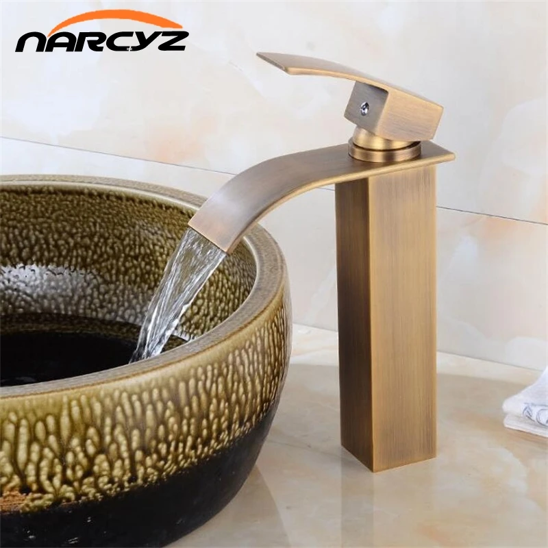 Basin Faucets Brass Antique Elegant Waterfall Bathroom Sink Faucet