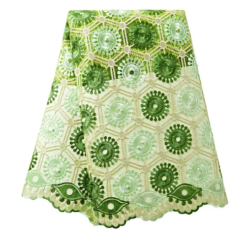 Высококачественное кружево украшенное бисером в африканском стиле ткань французская отделка на вуали вышивка цветок нигерийская кружевная ткань ASO OKE Gele платок - Цвет: Зеленый