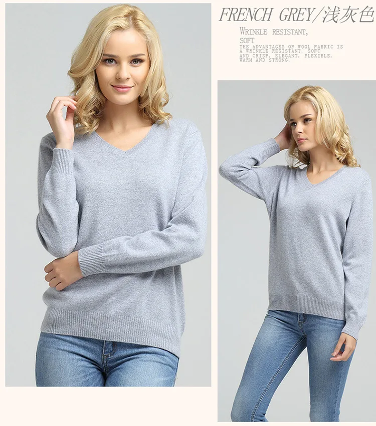 Camisola de Malha Feminina de Manga Comprida com Decote em v de Cashmere Suéter e Pulôver Jveii Mulheres Jumpers Feminino Outono Inverno Magro Ocasional 20 Manga Comprida Com Decote Em V de