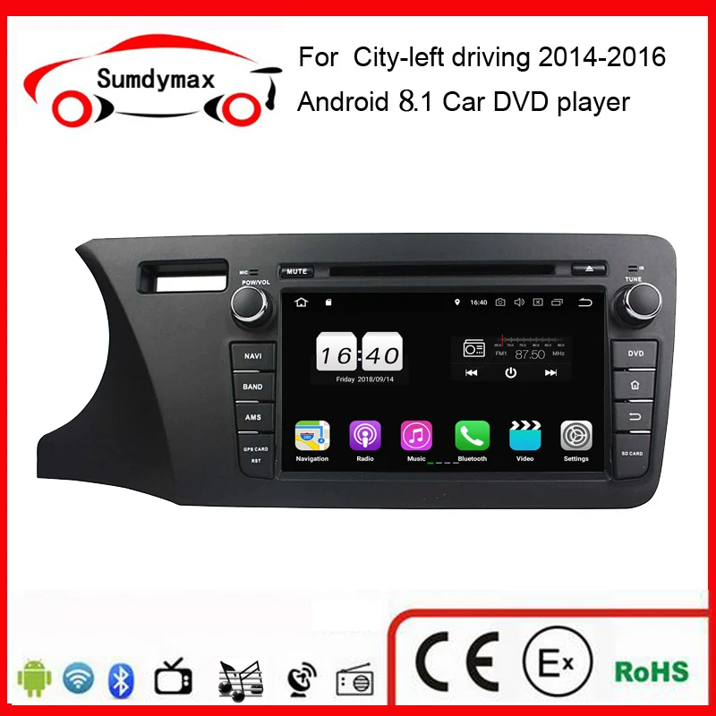 Android 8.1 Car Multimedia Player for Honda City 2014 left Driving with GPS Navi Support Mirror Link SWC wifi dvr obd adb | Автомобили и