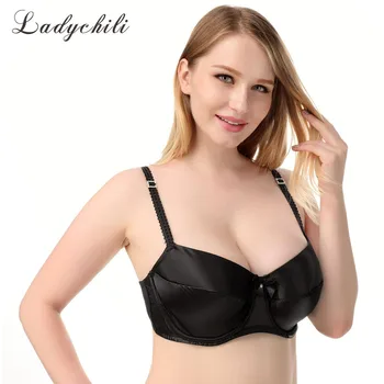 

Ladychili Women Intimates Large Size 95 100 105 110DEFG Big Size Bra Satin Thin 1/2 Cup Bra Underwire Black Big Bra Breasts D97