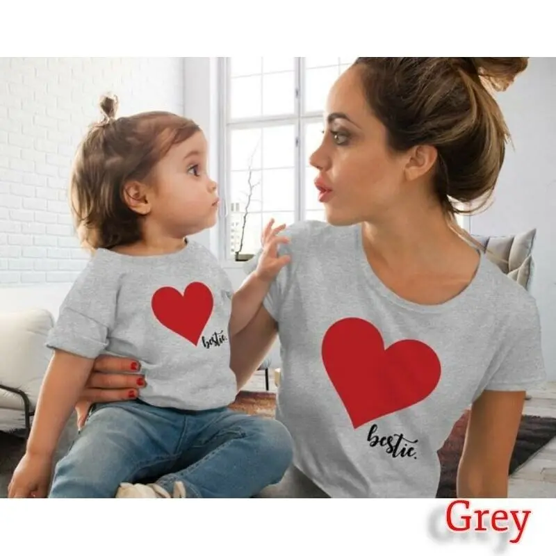 Pudcoco Familie наряды Kleidung Mutter Tochter Kinder passende футболка женский топ для девочек - Цвет: Серый