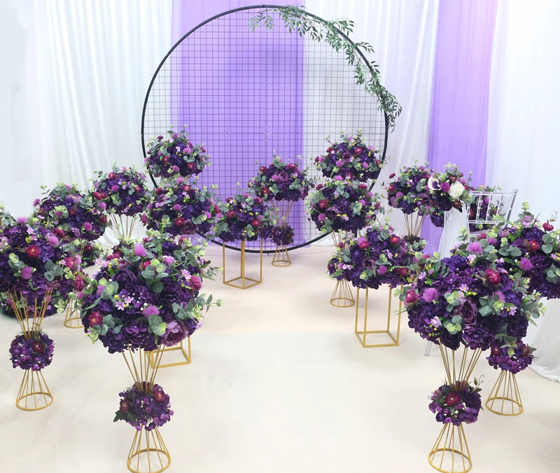 JAROWN Custom Wedding Color Artificial Rose Hydrangea Flower Ball Flower Row Arch Stand Set Party Decor Large Event Decoration (2)