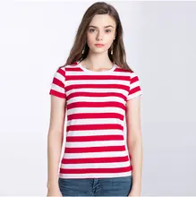 Red White Striped T Shirt for Women Colorful Tees for Women Long Sleeve Round Neck Summer Casual Black White Stripes Cool casual round neck black knot t shirt for women