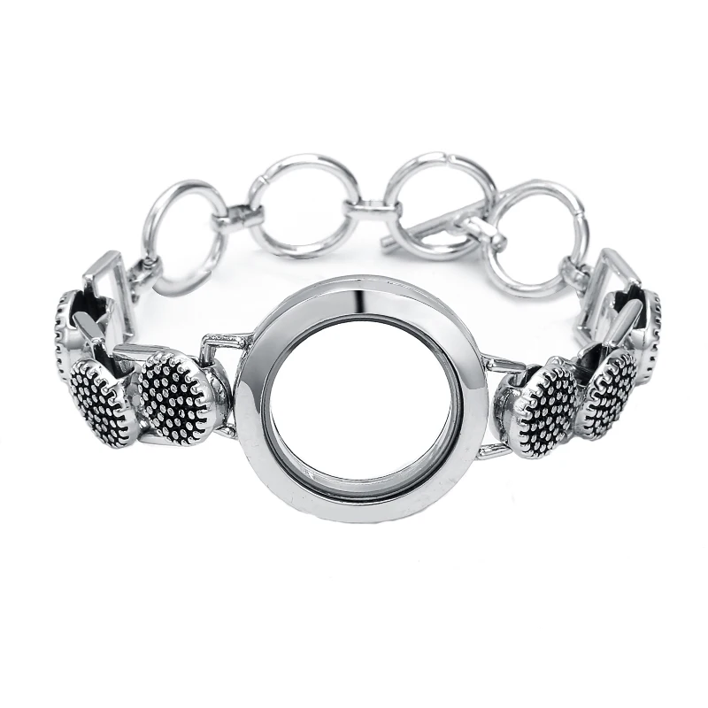 Vintage 30mm Stainless Steel Locket Bracelet Antique Silver