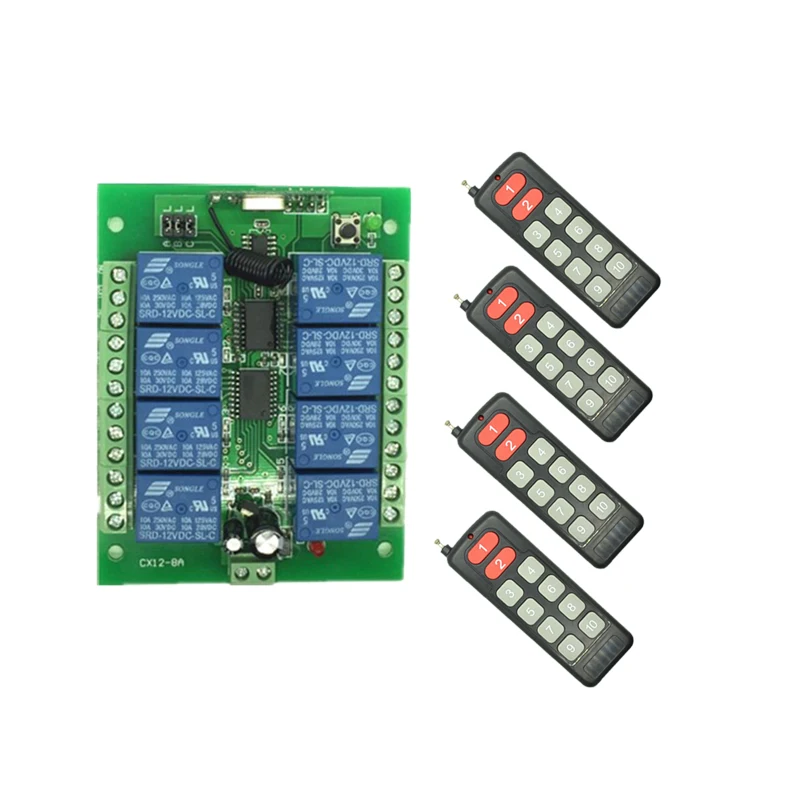 

12V 8 CH channel RF Wireless Remote Control Switch & Remote Control System Receiver Transmitter 315/433 8CH Relay