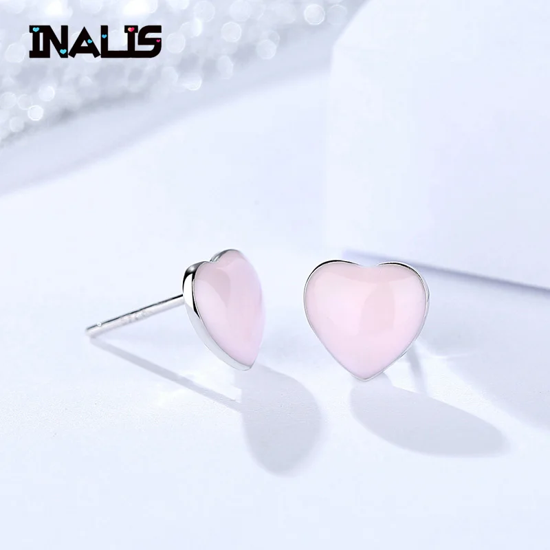 

INALIS New Hot Sale Romantic S925 Silver Jewelry Stud Earrings For Wedding Elegant Cute Lovely Pink Blue Epoxy Brincos Women