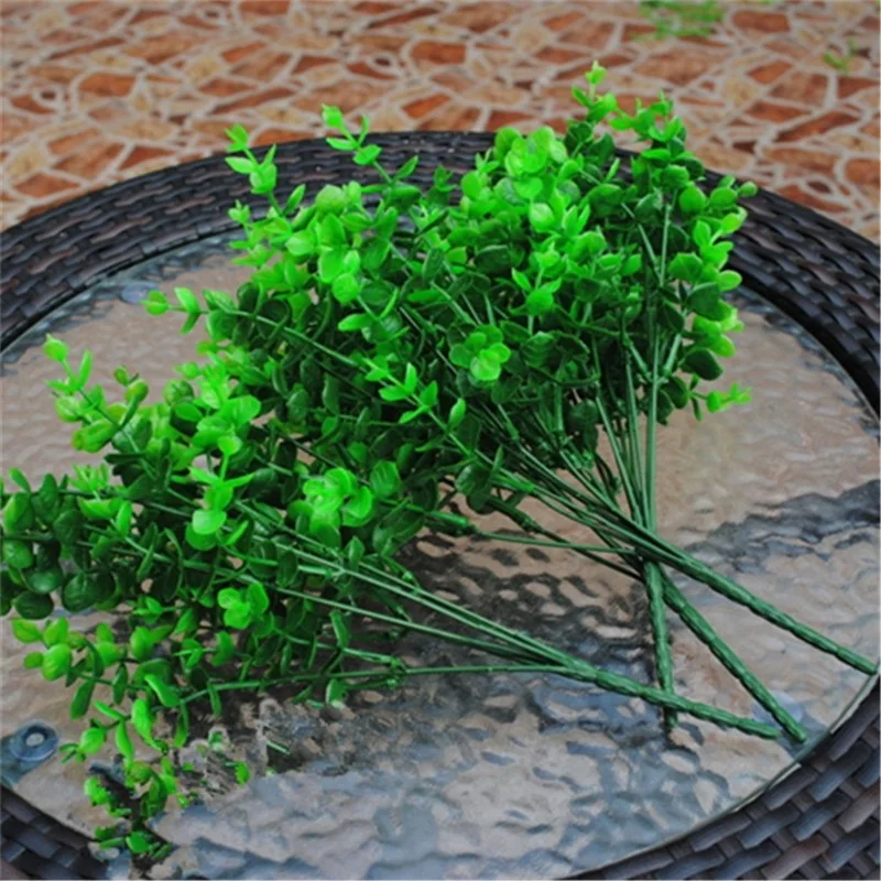 

1PCS/ 7 Branches Green Artificial Plant Eucalyptus Plastic Money Leaves Grass Bush Home Decoration Fake Flowers wreath