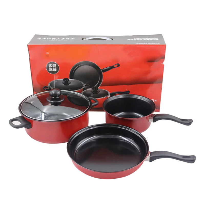 

Beautiful Red Cookware Set 3piece Set Cooking Pots Set Stainless Steel Non-stick Pan Hot Cook Pot Eco-Friendly with Pot Cover