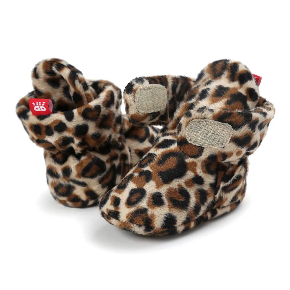 

Baby Infant Shoes Girls Leopard print Booties Crib Warming Winter Snow Boots Newborn Toddler First Walker Soft Sole Anti-Slip