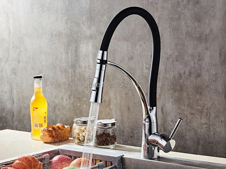 Kitchen Faucet Pull Down Design Black Rubber Chrome Mixer Faucet for Kitchen Single Handle Kitchen Taps Mixer Hot And Cold ZR668